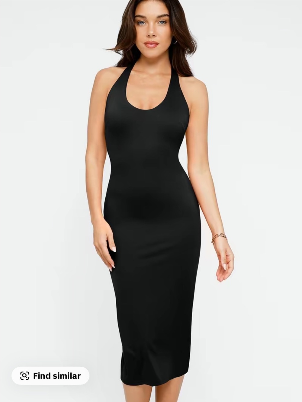 Sleek Black Midi Scoop Neck Dress
